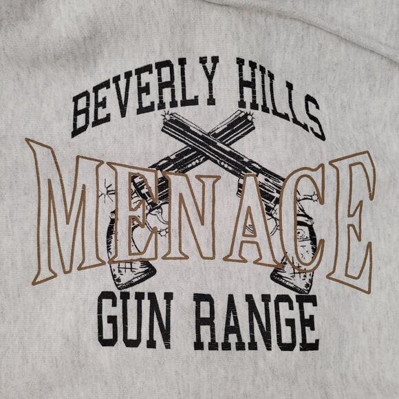 Vintage Beverly Hills Menace Gun Range Hoodie M 23x24 Champion Reverse-Weave - Picture 3 of 13
